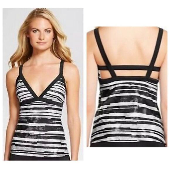 Champion B&W Striped Gray Marble Tankini Top MEDIUM - Picture 1 of 12